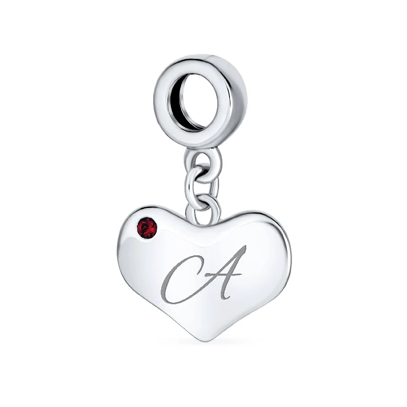 Ladies bracelets initial letter designs-Initial Alphabet Bead Charm Red Ruby Heart Dangle for European Bracelet Sterling Silver