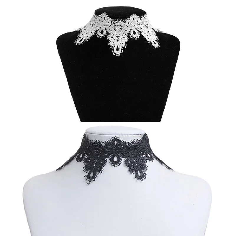 Ladies necklaces feather-inspired styles-Sexy Sparkles 2 Pcs Lace Choker Necklace for Women Girls