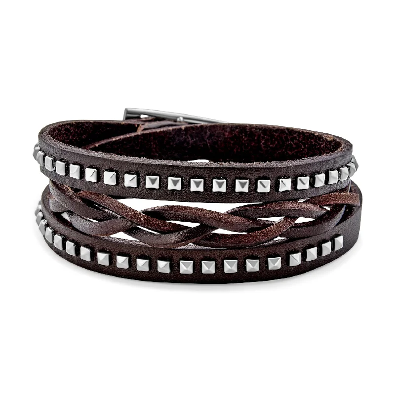 Ladies bracelets Italian crafted bracelets-Hip Hop Punk Rocker Cuff Bracelet Metal Studded Rivets Wide Woven Leather