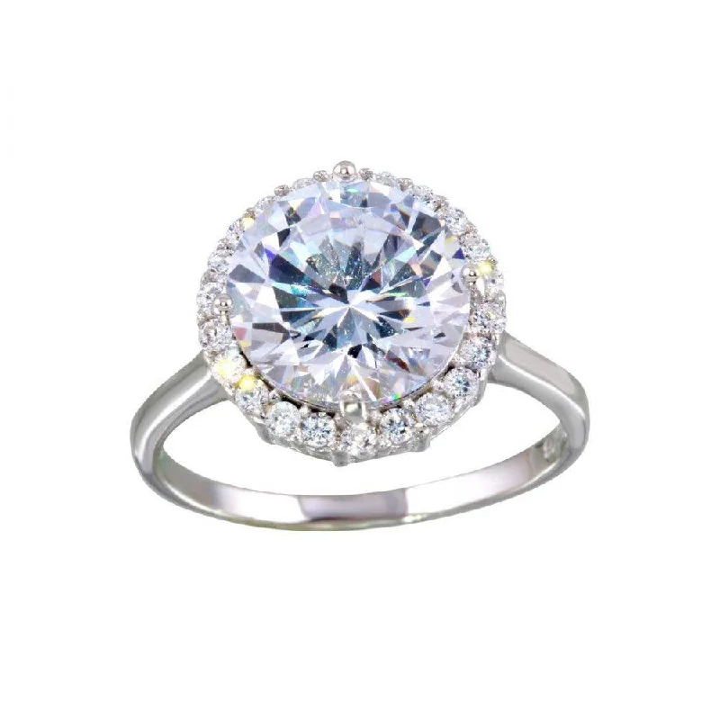 Ladies rings opal shimmering styles-Rhodium Plated 925 Sterling Silver Round Center CZ Ring - BGR01128