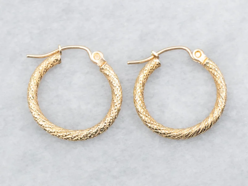 Ladies earrings Chinese symbol styles-Yellow Gold Textured Hoop Earrings