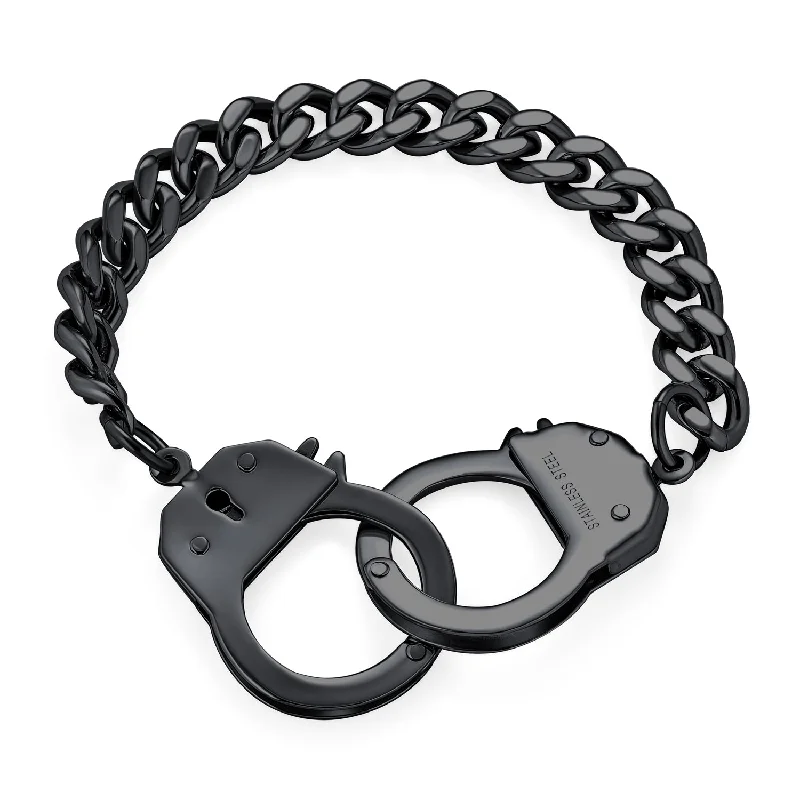 Ladies bracelets futuristic design styles-Biker Jewelry Chain Link Bracelet for Men Black IP Stainless Steel 8 Inch