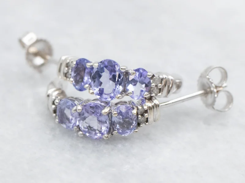 Ladies earrings memory-inspired pieces-Tanzanite and Diamond Half Hoop Earrings