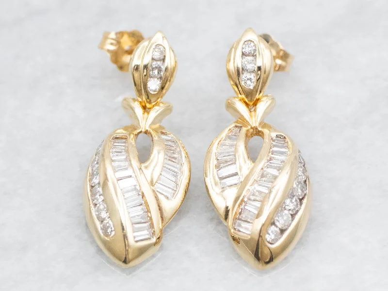 Ladies earrings friendship bond styles-Yellow Gold Diamond Drop Earrings