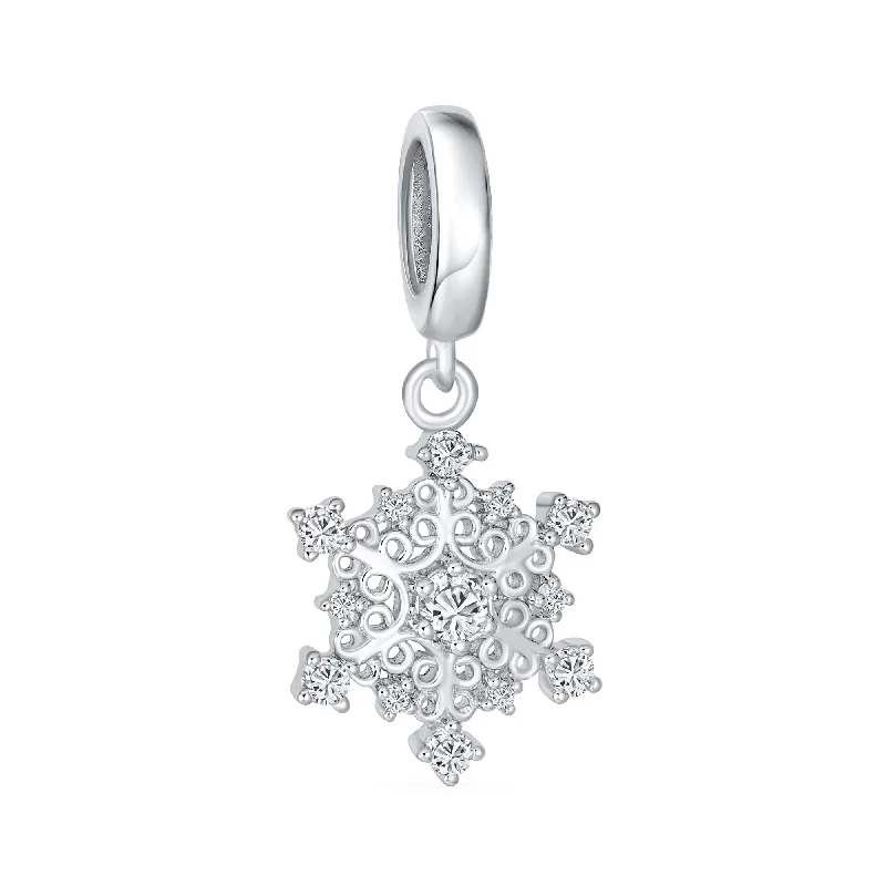 Ladies bracelets salt-and-pepper designs-Christmas Charm Bead Snowflake Crystal for European Bracelet Sterling Silver