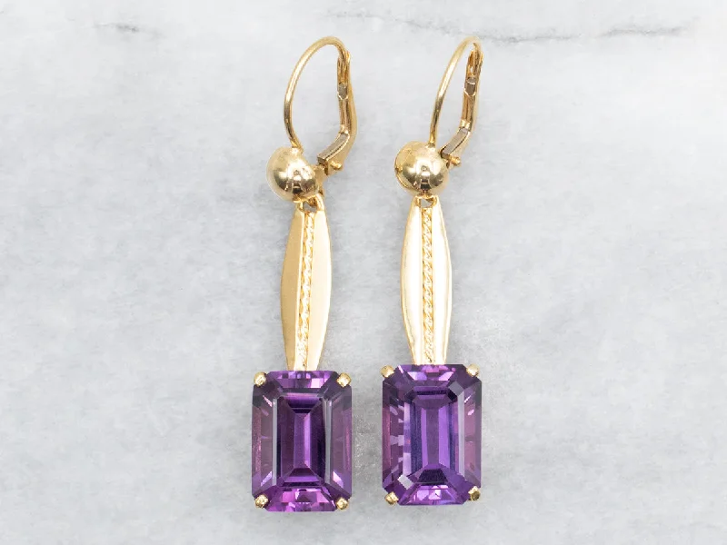 Ladies earrings engagement gift ideas-Amethyst Bar Drop Earrings