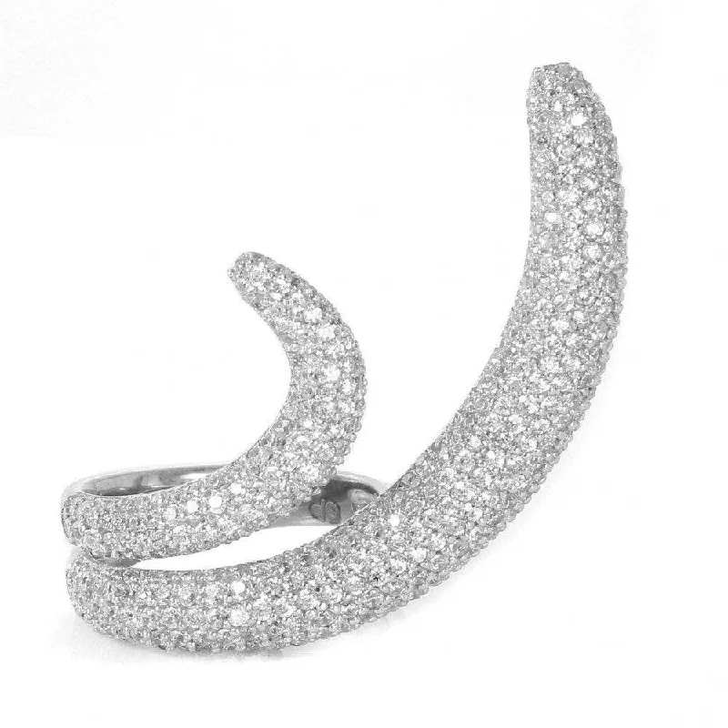 Ladies rings casual everyday wear-Silver 925 Rhodium Plated Two Tails CZ Ring - GMR00036