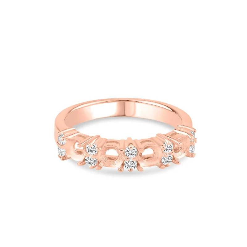 Ladies rings delicate thin bands-Rose Gold Plated 925 Sterling Silver 4 Mounting Stone Ring with CZ - BGR01211RGP