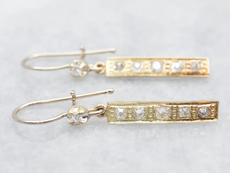 Ladies earrings African motif styles-Round and Old Mine Cut Diamond Bar Drop Earrings