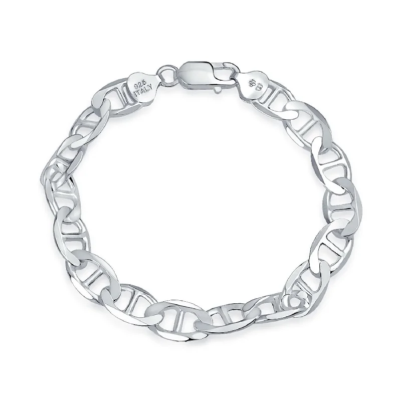 Ladies bracelets ceramic crafted styles-Flat  Sterling Silver Anchor Chain Link Bracelet for Men Made in Italy