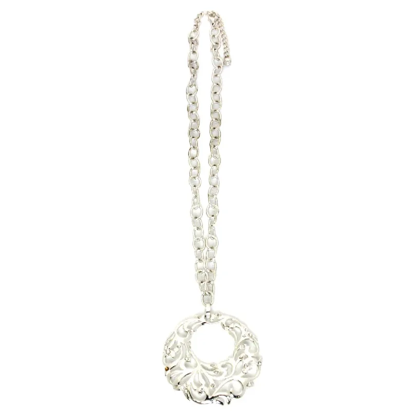 Ladies necklaces pear cut designs-Necklace w/ Silver Filigree Circle