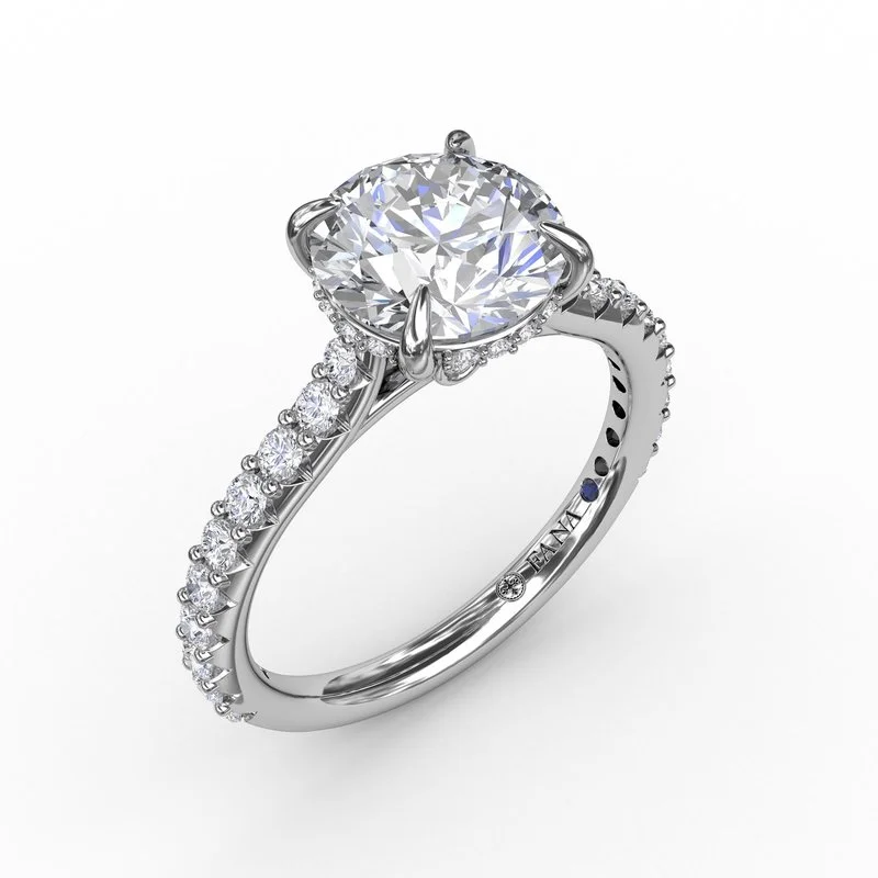 Ladies engagement rings luxury diamond bands-Classic Round Diamond Solitaire Engagement Ring With Hidden Pavé Halo