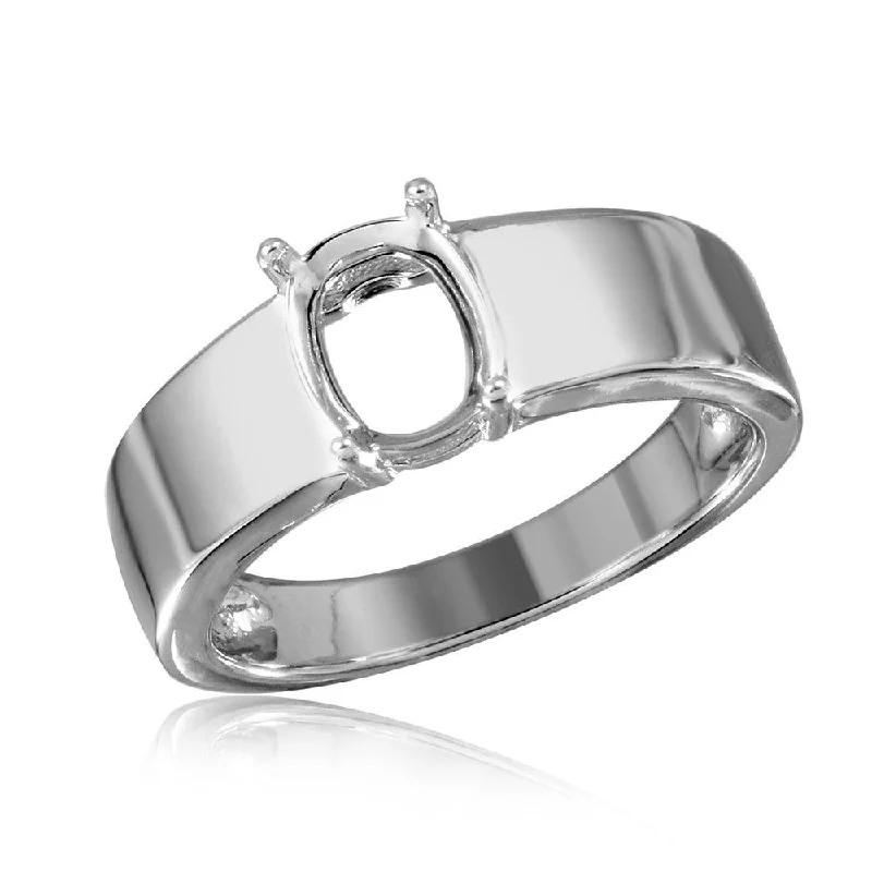 Ladies rings feather-inspired styles-Silver 925 Rhodium Plated High Polished Band Single Stone Mounting Ring - BGR00935