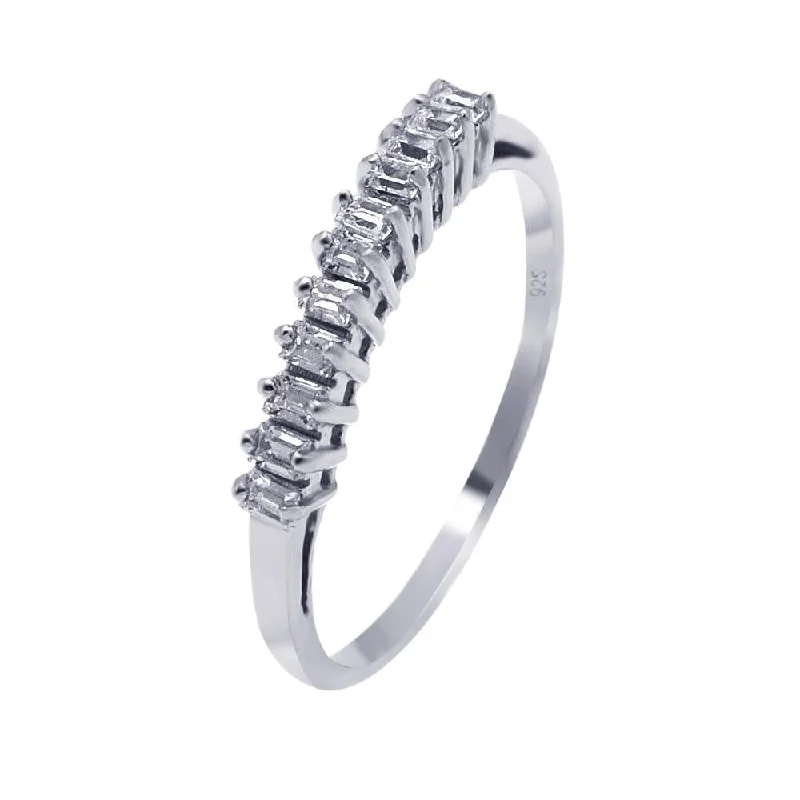 Ladies rings petite charm designs-Silver 925 Rhodium Plated Clear Baguette CZ Ring - AAR0072