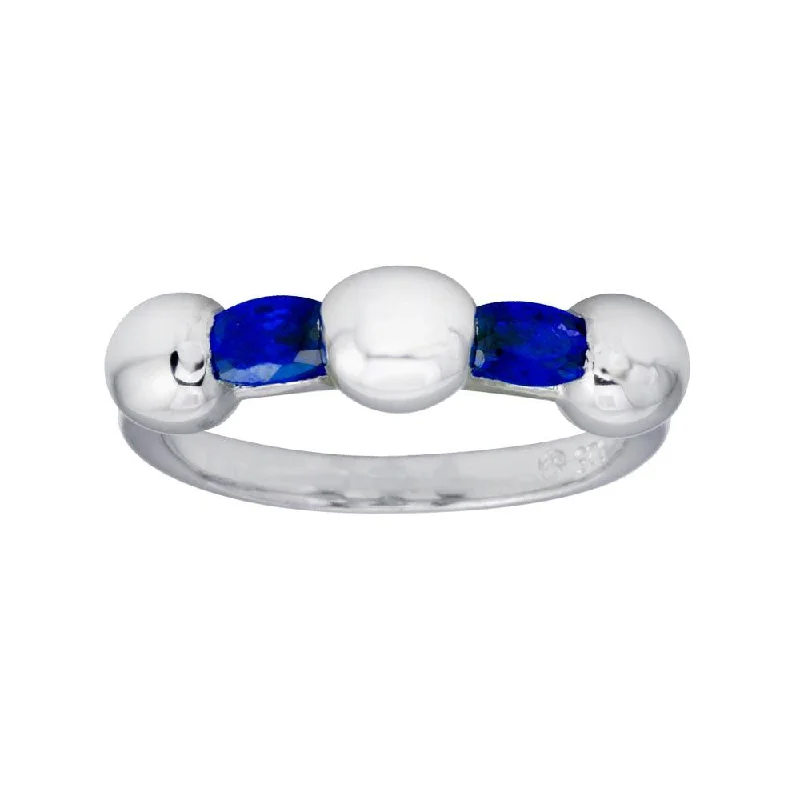 Ladies rings trendy stacking options-Rhodium Plated 925 Sterling Silver Blue Stone CZ Ring - BGR01308BLU