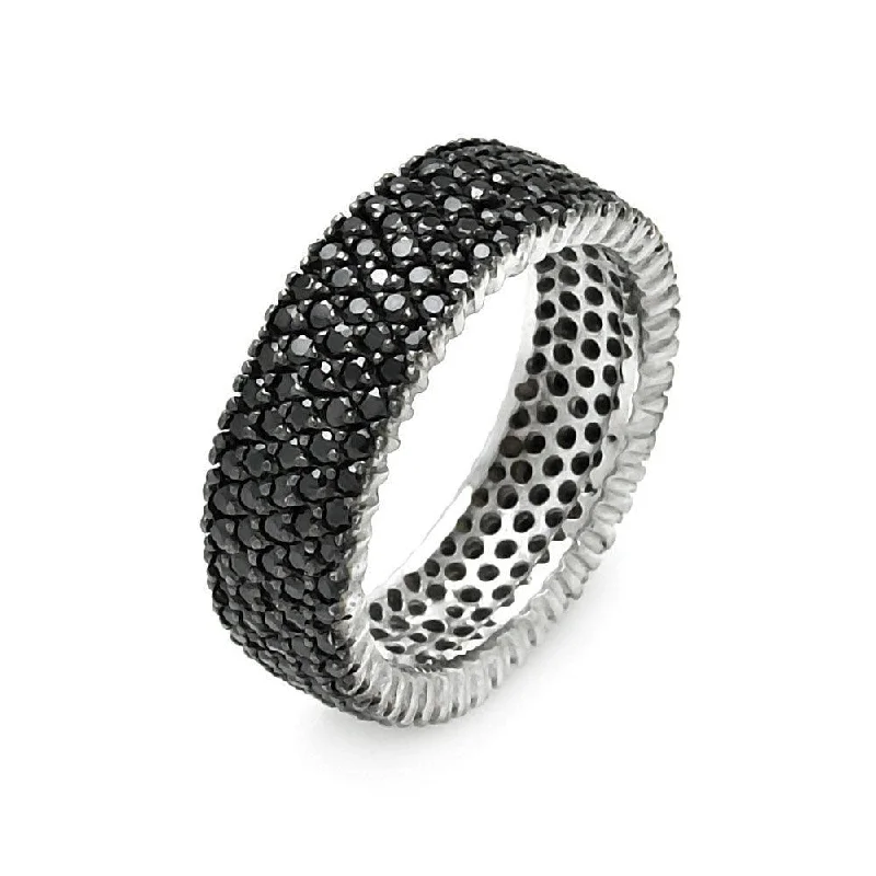 Ladies rings quiet luxury rings-Silver Rhodium and Black Rhodium Plated Pave Set Black CZ Eternity Ring - STR00448BLK