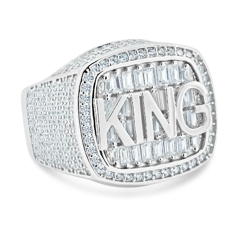 Ladies rings stainless steel options-Rhodium Plated 925 Sterling Silver CZ Encrusted King Ring - GMR00355