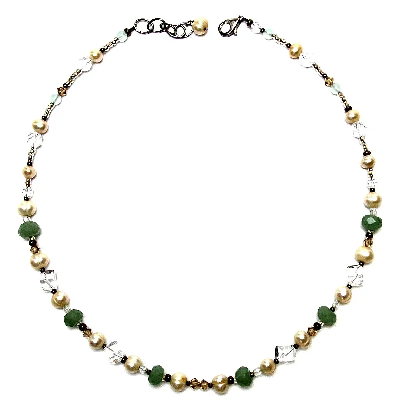 Ladies necklaces festive season styles-Necklace Gemstone Aventurine, Quartz, Pearls