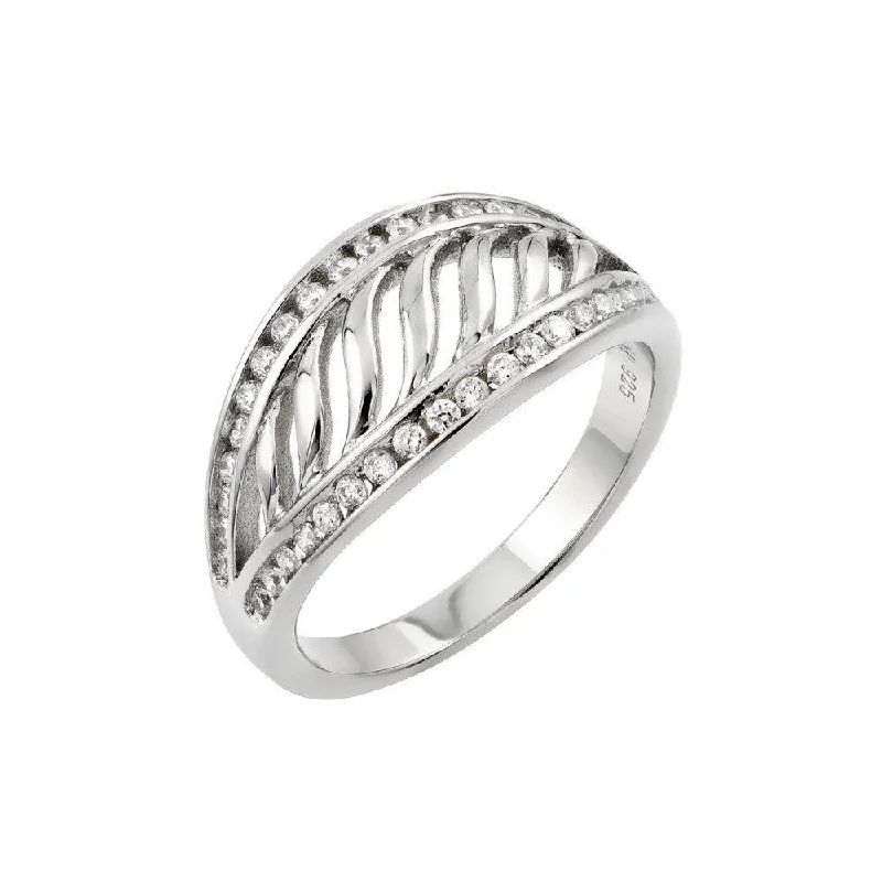 Ladies rings gold-plated finishes-Silver 925 Rhodium Plated CZ Inlay Filigree Ring - STR00963