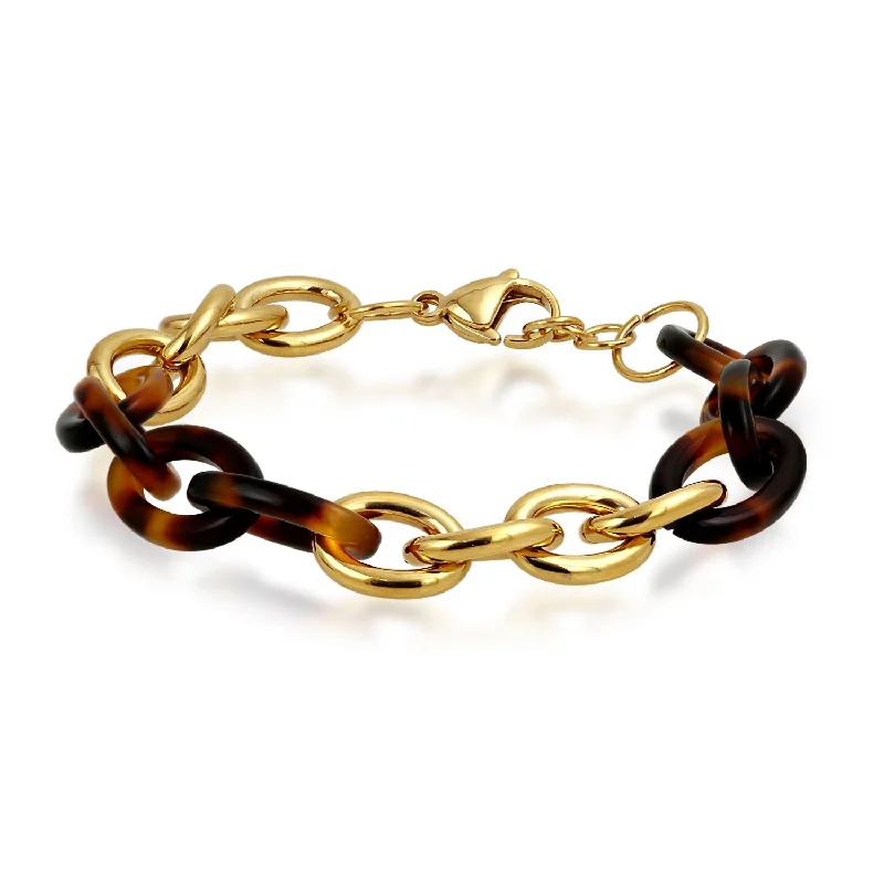 Ladies bracelets sci-fi inspired bracelets-Fashion Brown Golden Acrylic Leopard Tortoise Shell Chain Link Bracelet