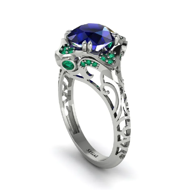 Ladies engagement rings care tips-Sapphire Ornate Filigree Engagement Ring - Evie No. 30