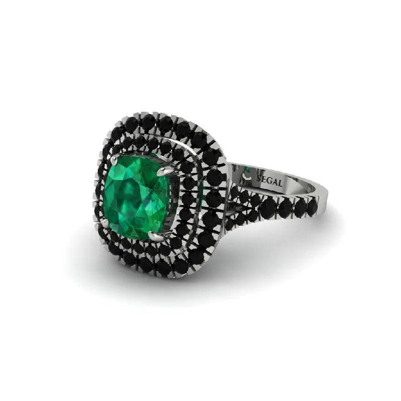 Ladies engagement rings twisted halos-Emerald Double Halo Cushion Cut Engagement Ring - Courtney No. 36