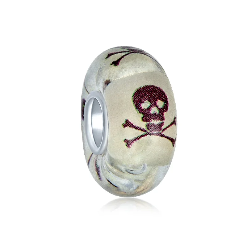 Ladies bracelets Mother’s Day treasures-Glow In The Dark Skull Crossbones Glass Charm Bead for European Bracelets