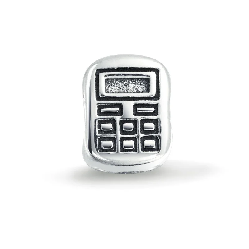 Ladies bracelets diamond accent pieces-Calculator Charm Bead Sterling Silver for European Bracelet Ideal for Math Lovers