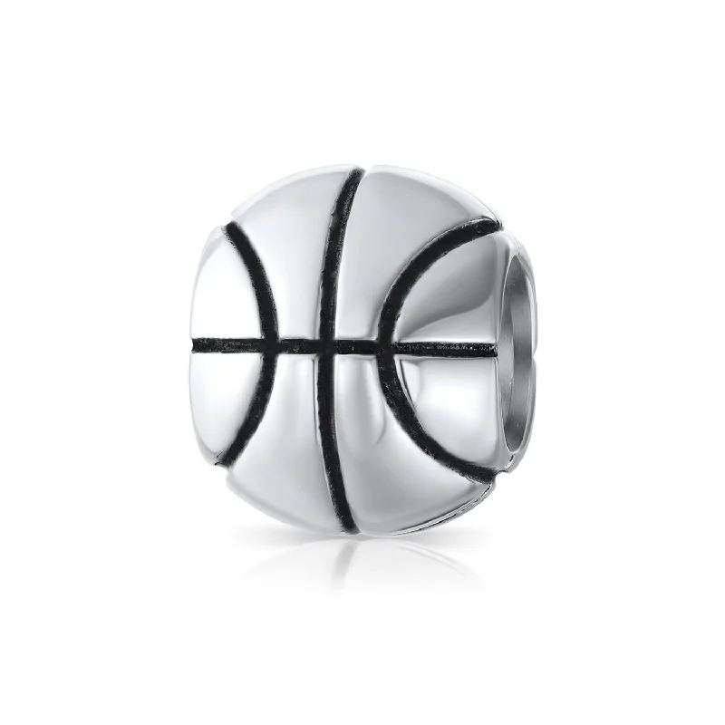 Ladies bracelets group custom designs-All American Sports Basketball Charm Bead Sterling Silver for European Bracelet