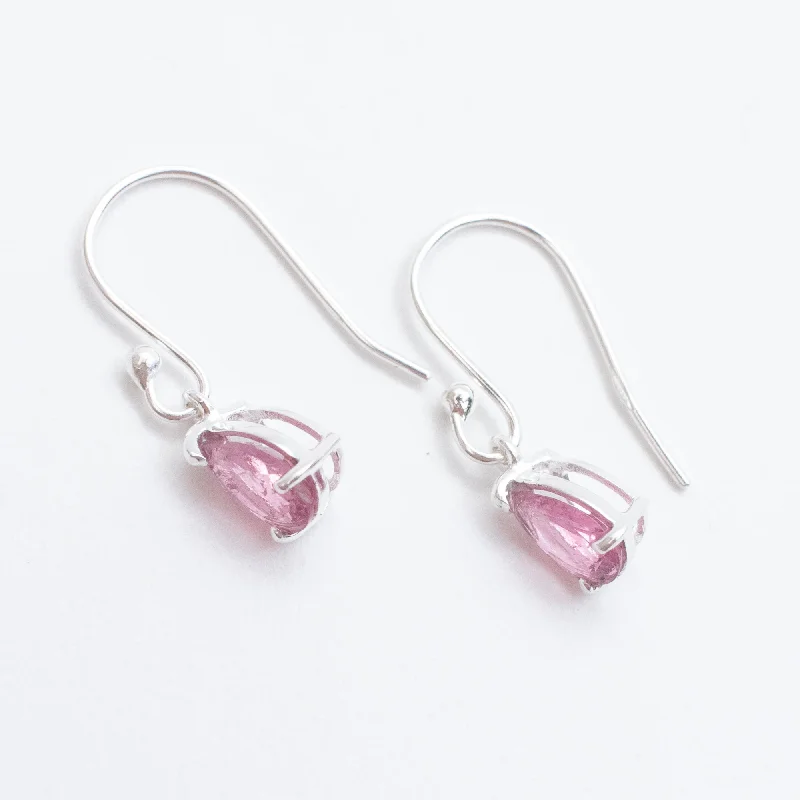 Ladies earrings garnet red earrings-Silver Pink Tourmaline Teardrop Earrings