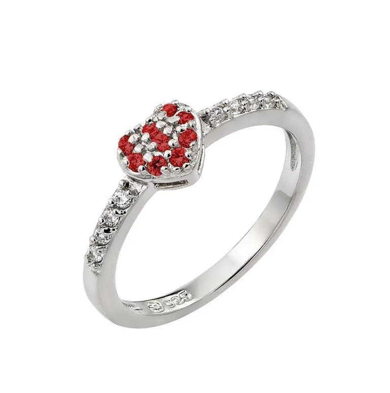 Ladies rings quiet luxury rings-Rhodium Plated 925 Sterling Silver Clear Inlay CZ January Birthstone Heart Ring  - BGR00784JAN