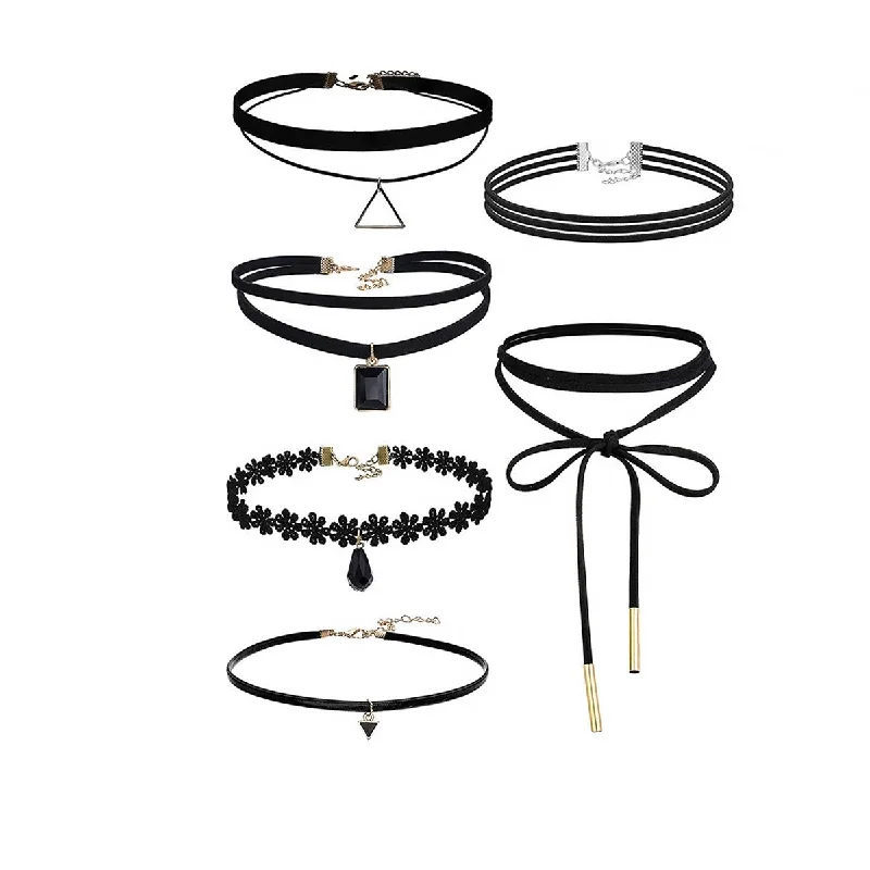 Ladies necklaces signature piece styles-Sexy Sparkles 6PCS Womens Black Velvet Choker Necklace for Girls Lace Choker Necklace (6 Pcs a set)