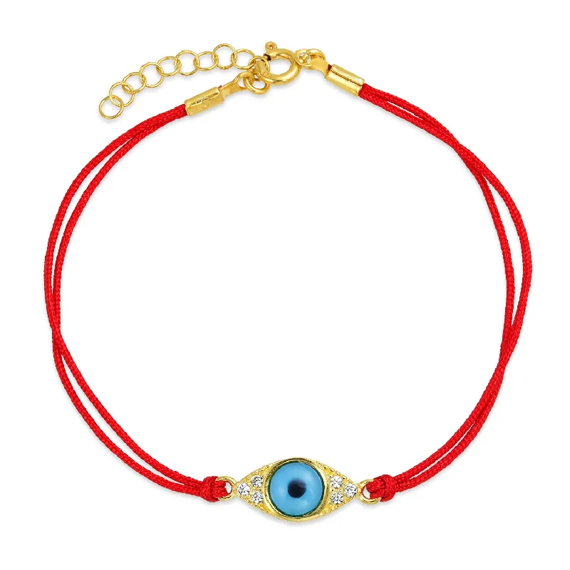 Ladies bracelets gothic revival styles-Minimalist Charm Bracelet with Turkish Blue Evil Eye and Red String 14K Gold Plated