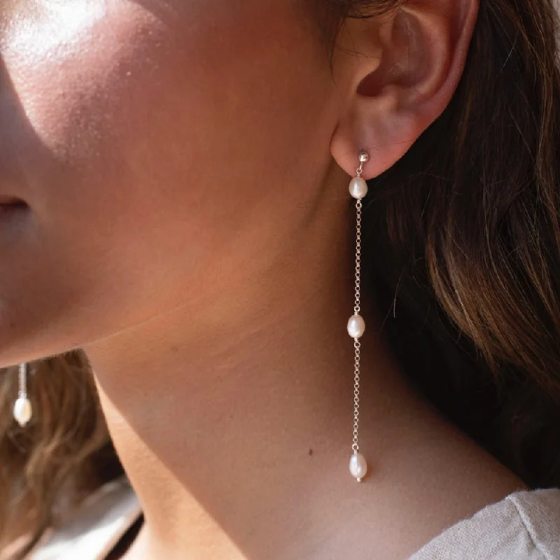 Ladies earrings oversized hoop styles-Floating Pearl Earrings | Wholesale