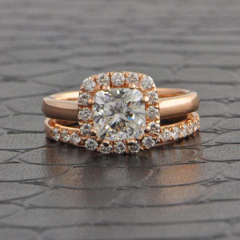 Ladies engagement rings luxurious solitaires-GIA 2.01 ct. Cushion Cut Diamond Halo Engagement Ring Rose Gold