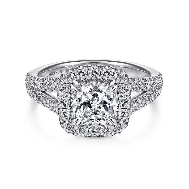 Ladies engagement rings gold designs-James - 14K White Gold Cushion Halo Diamond Engagement Ring