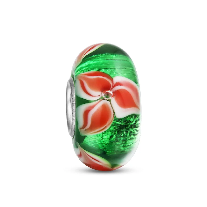 Ladies bracelets Victorian era styles-Red Green Murano Glass Christmas Charm Bead for European Bracelets