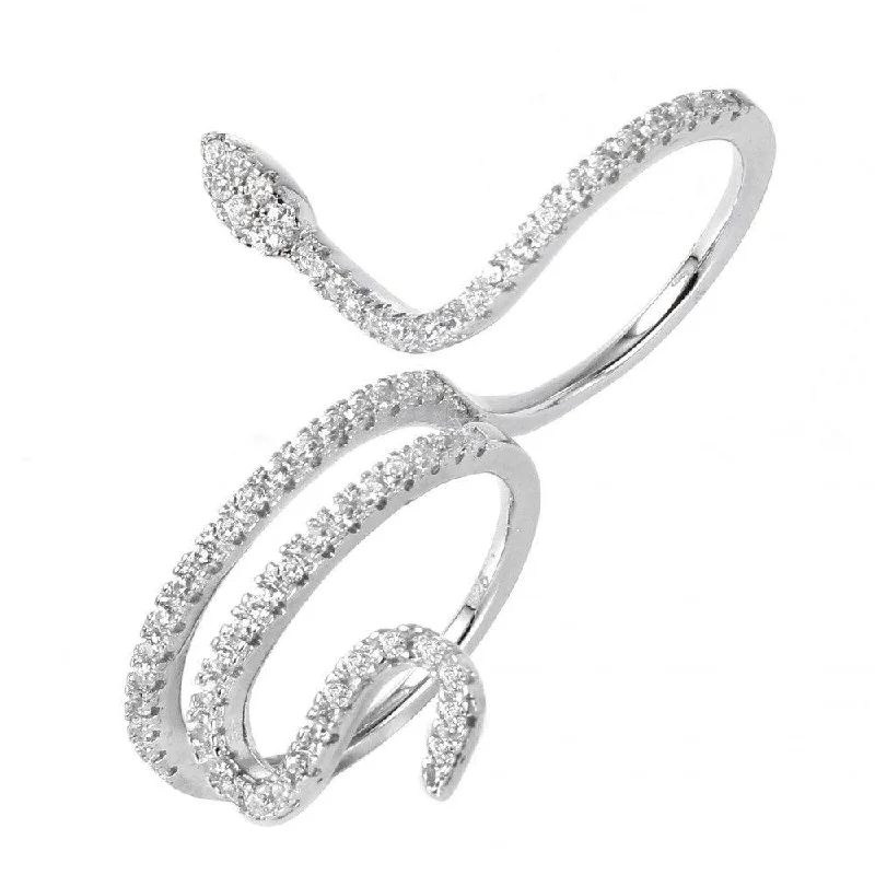 Ladies rings sterling silver options-Silver 925 Rhodium Plated Snake CZ Ring - GMR00038