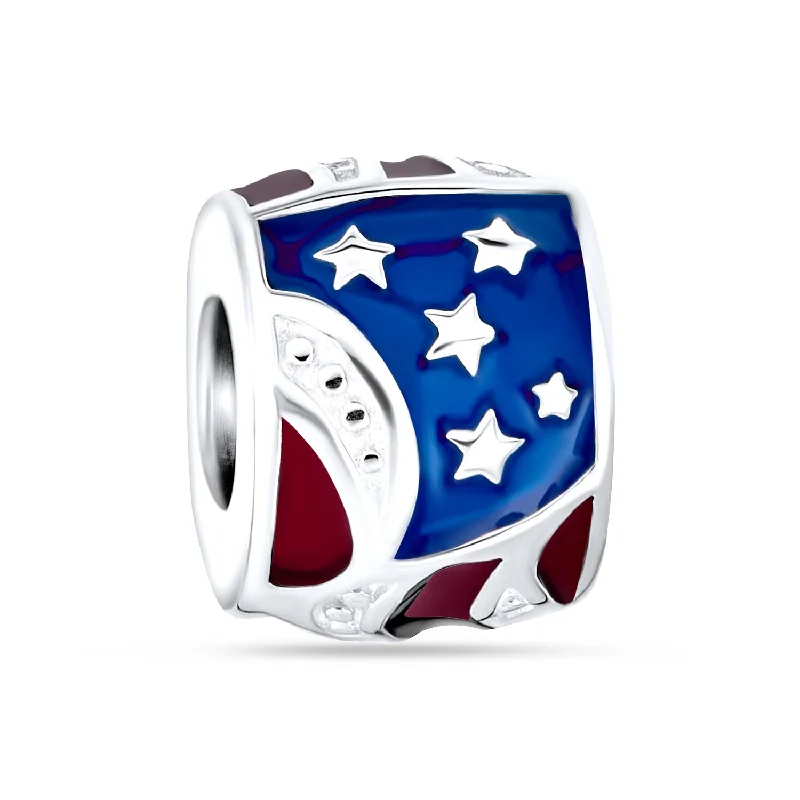 Ladies bracelets fixed gem designs-Patriotic USA Flag Star Charm Bead in Sterling Silver for European Bracelets