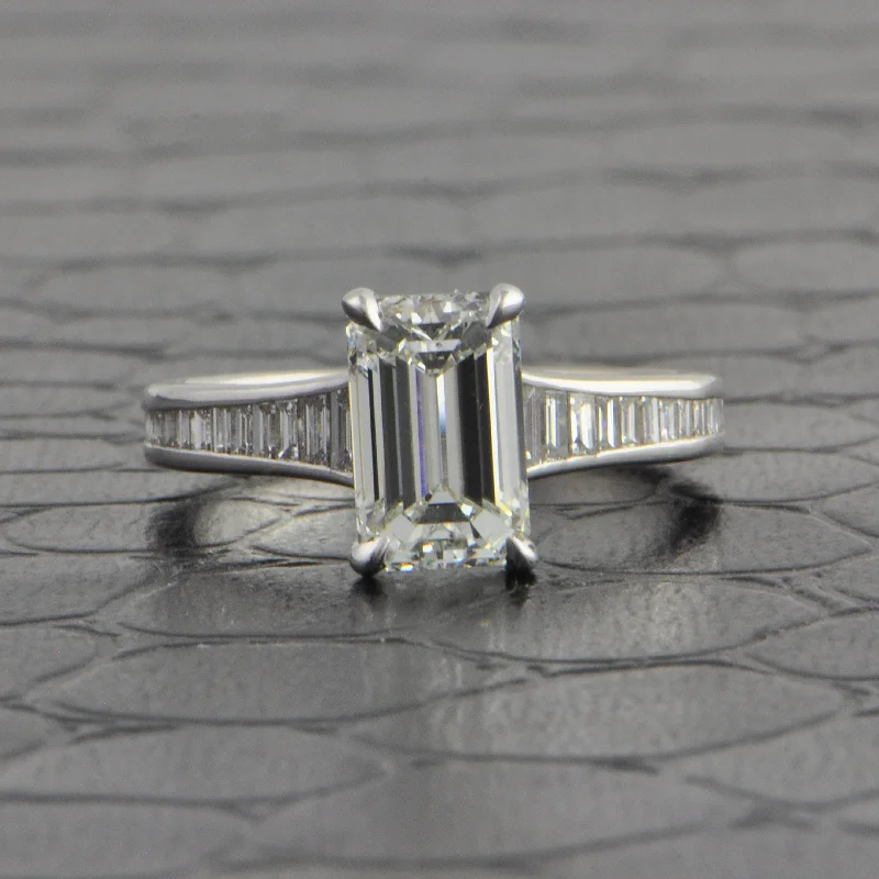 Ladies engagement rings vintage charm-GIA 2.01 ct. I-SI1 Emerald Cut Diamond Engagement Ring in White Gold