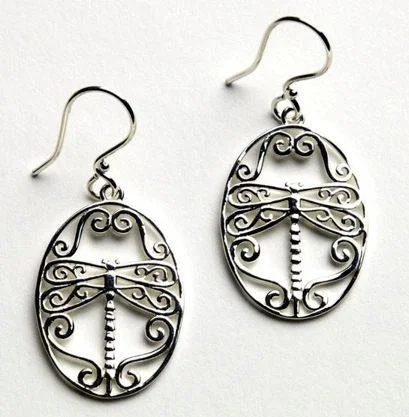 Ladies earrings cluster design earrings-"Southern Gates" Dragonfly Earrings in Sterling Silver