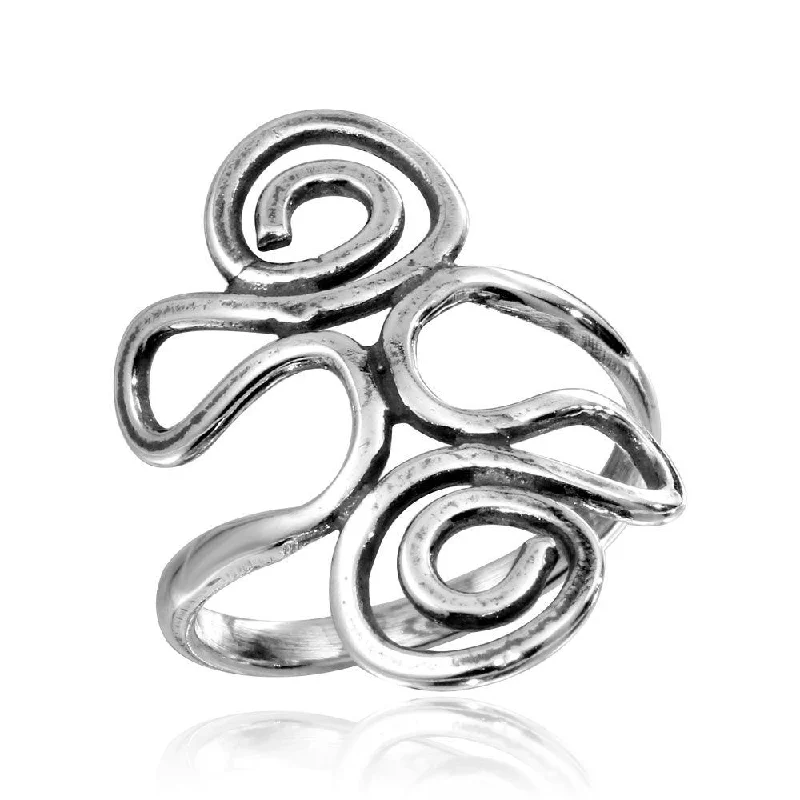 Ladies rings timeless wedding bands-High Polished 925 Sterling Silver Swirly Wrap Ring - CR00750