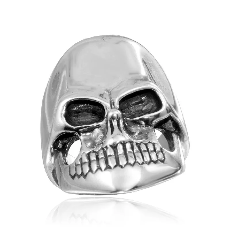 Ladies rings mid-century modern looks-High Polished 925 Sterling Silver Skull Ring - CR00799