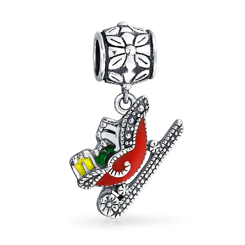 Ladies bracelets rotating gem designs-Christmas Charm Bead Red Santa Sleigh Dangle for European Bracelet Sterling Silver