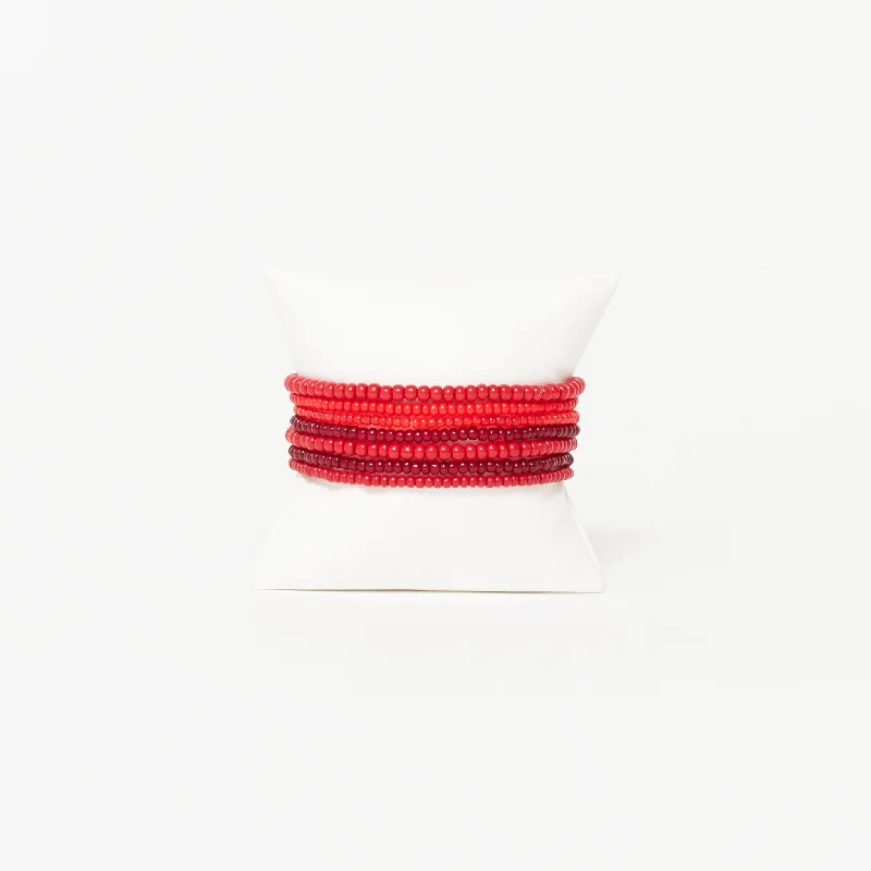 Ladies bracelets minimalist trend picks-Elastic Bracelet Pack - Red Mix