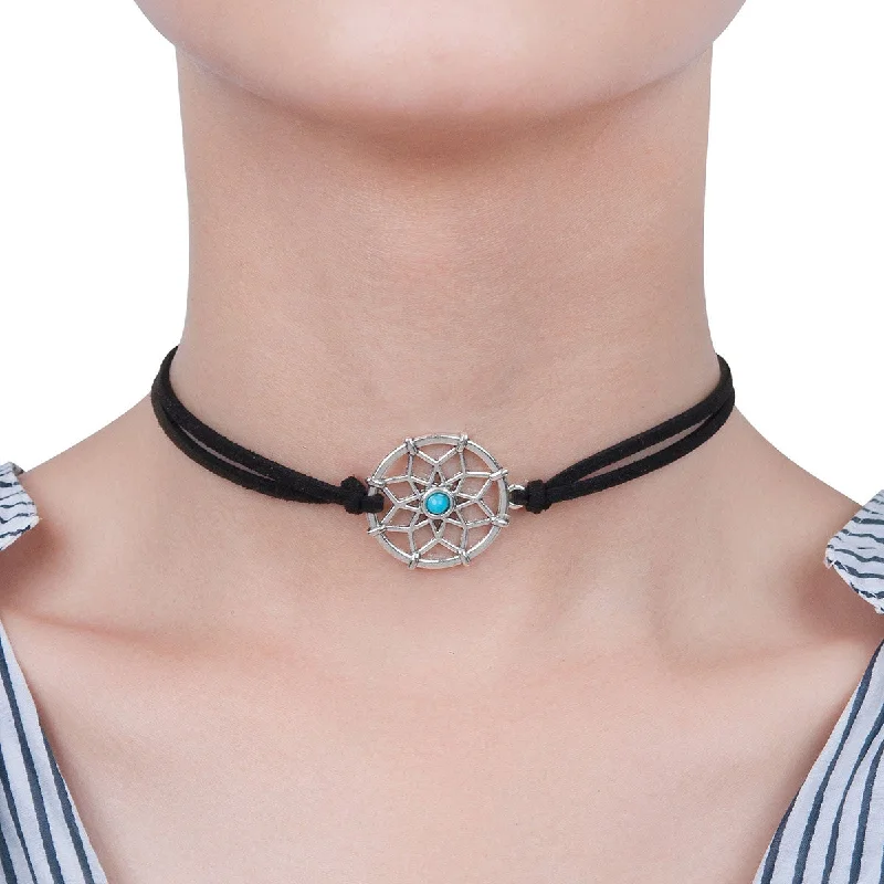 Ladies necklaces light feel styles-Sexy Sparkles Velvet Suede Double Layer Chakra Choker Energy Necklace for Women Girls