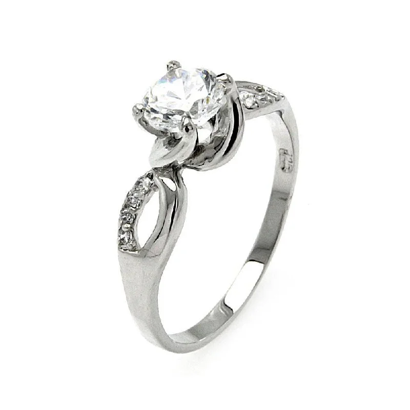 Ladies rings bold color rings-Silver 925 Rhodium Plated Clear Center CZ Twist Ring - BGR00479