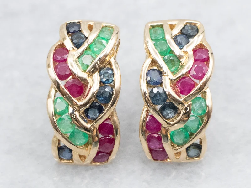 Ladies earrings multi-tier styles-High-Quality Sapphire Emerald and Ruby Drop Earrings