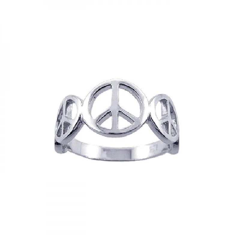 Ladies rings middle finger looks-Silver 925 Rhodium Plated Peace Sign Half Ring - STR00596