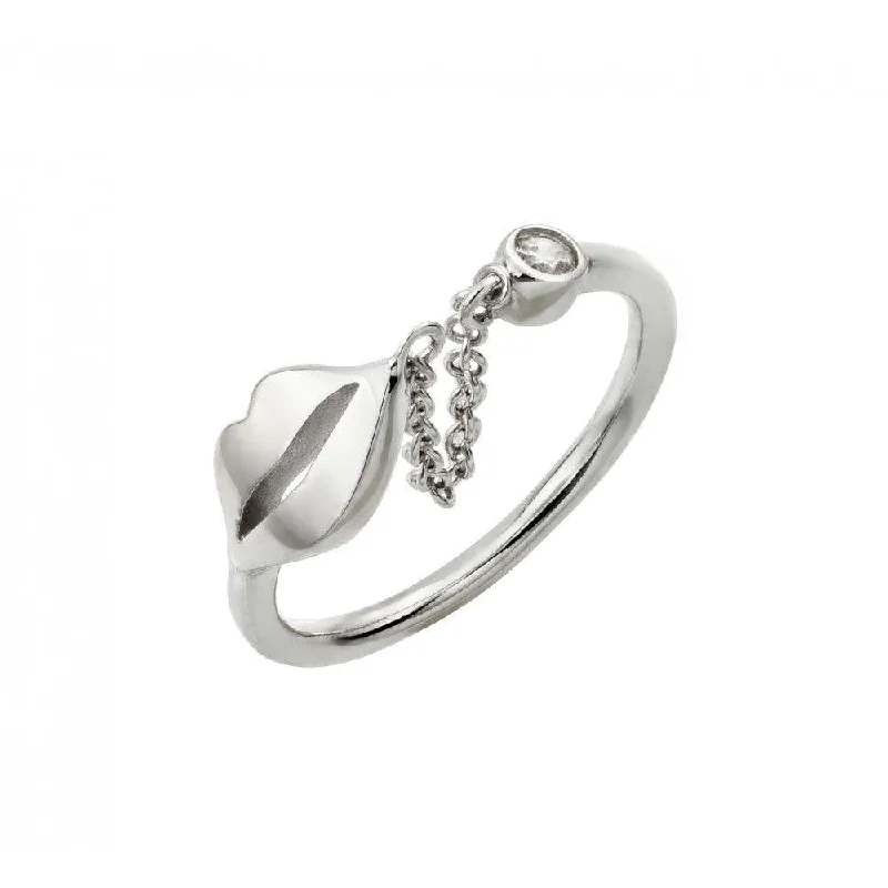 Silver 925 Rhodium Plated Small Round CZ Open Lip Wire Ring - STR01004